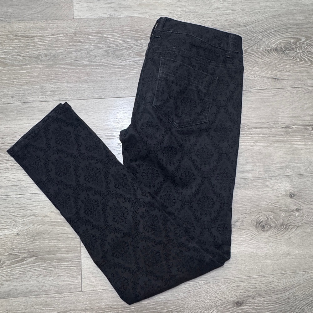 ANA A New Approach Womens 29/8‎ Black Flocked Damask Straight Leg Pants RN44480
